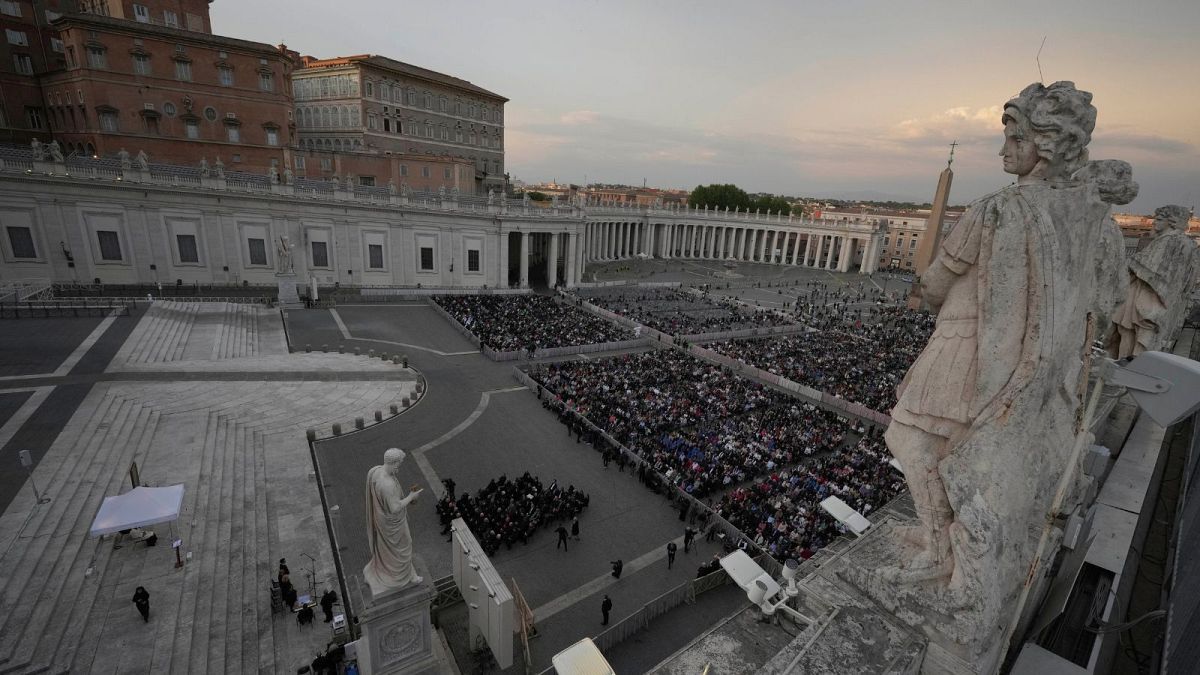 rosary prayer for late pope francis led by cardinal mauro gambetti in st peters zMXS7V9m
